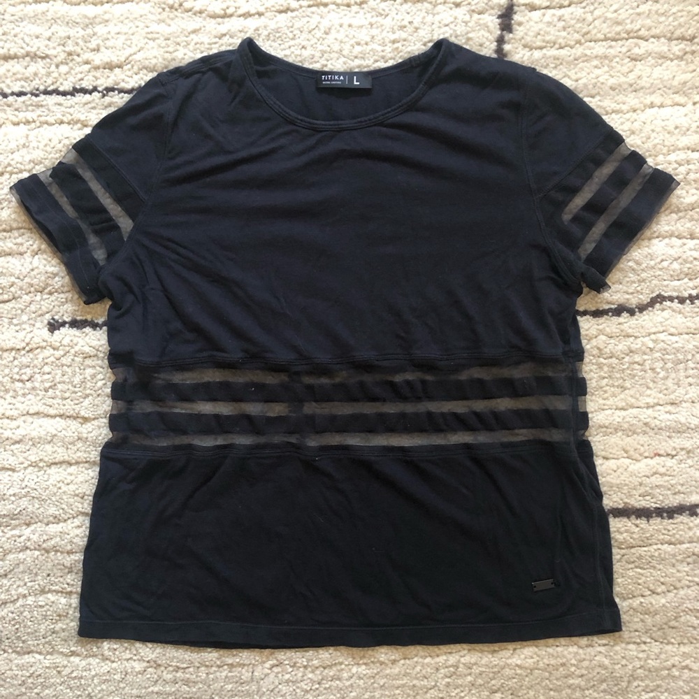 TITIKA Bandit Short Sleeve Tee Large - Black color with sheer panels